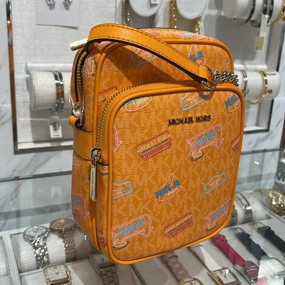 MICHAEL KORS Jet Set Md Printed Signature Logo Crossbody NS CHAIN XBODY Flight - Picture 2 of 16